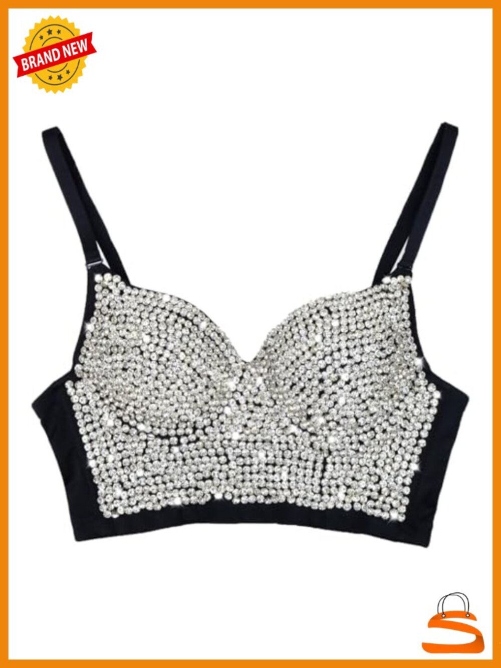 Rhinestone Push Up Bustier Crop Top Corset Bra with Underwire